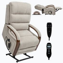 LUCKY ONE - Chenille Power Lift Recliner Chair with Infinite Position, Massage and Solid Wood Armrests - Beige