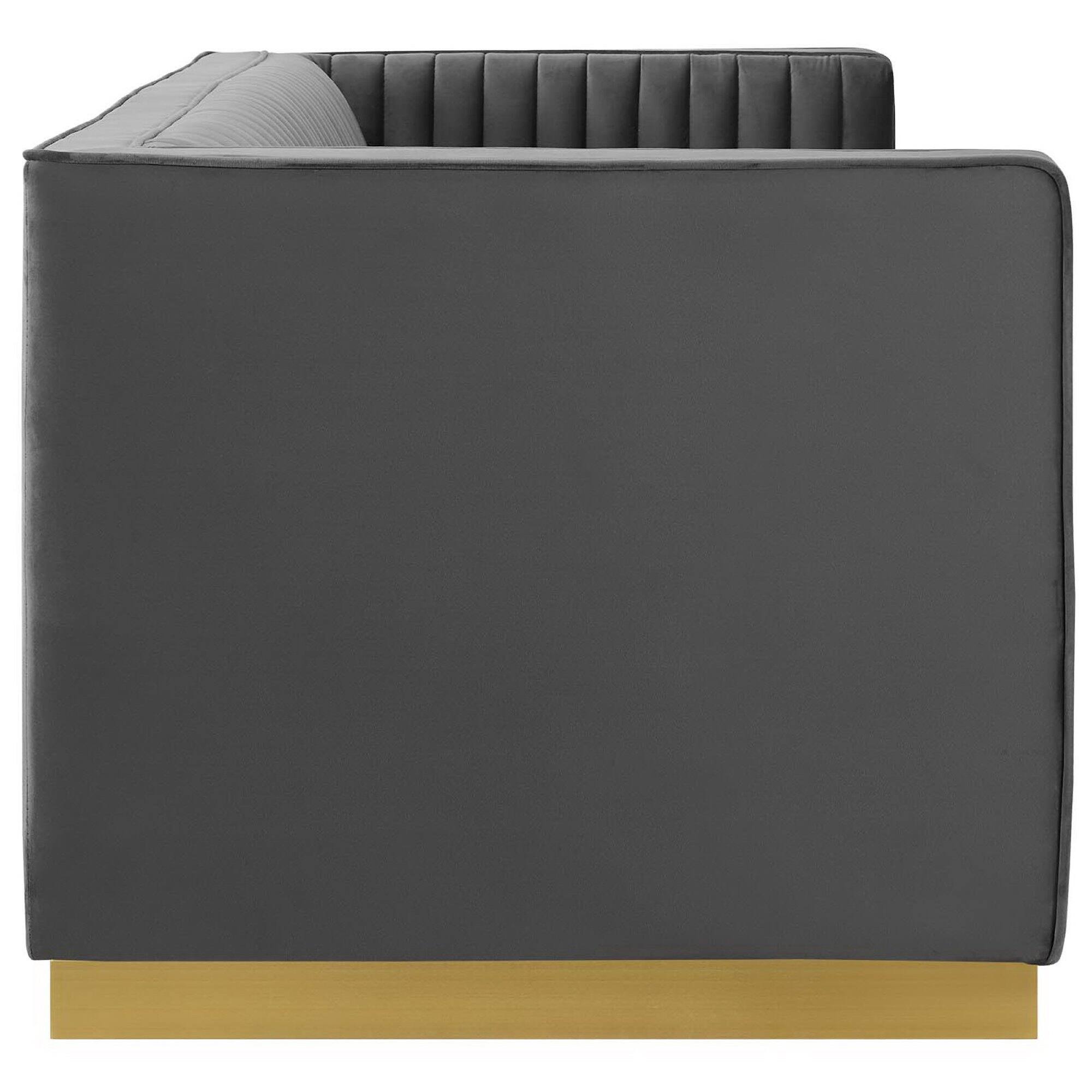 Left. Modway - Sanguine Vertical Channel Tufted Performance Velvet Sofa by Modway - Gray.