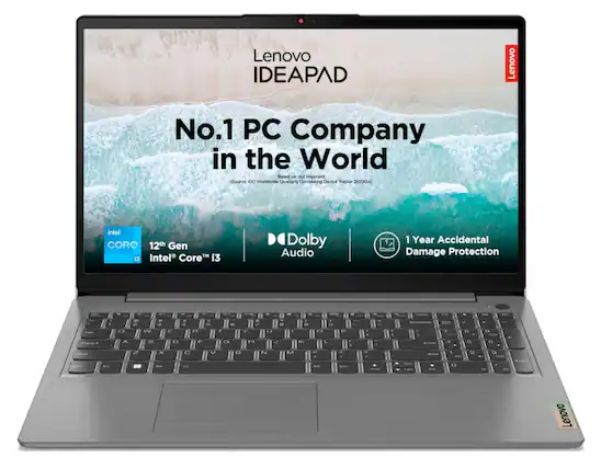 Lenovo IDEAPAD
No.1 PC Company in the World
Based on Unit Shipment, Source: IDC Worldwide Quarterly Computing Device Tracker 2022Q4
Intel CORE 12th Gen Intel Core i3
Dolby Audio
1 Year Accidental Damage Protection