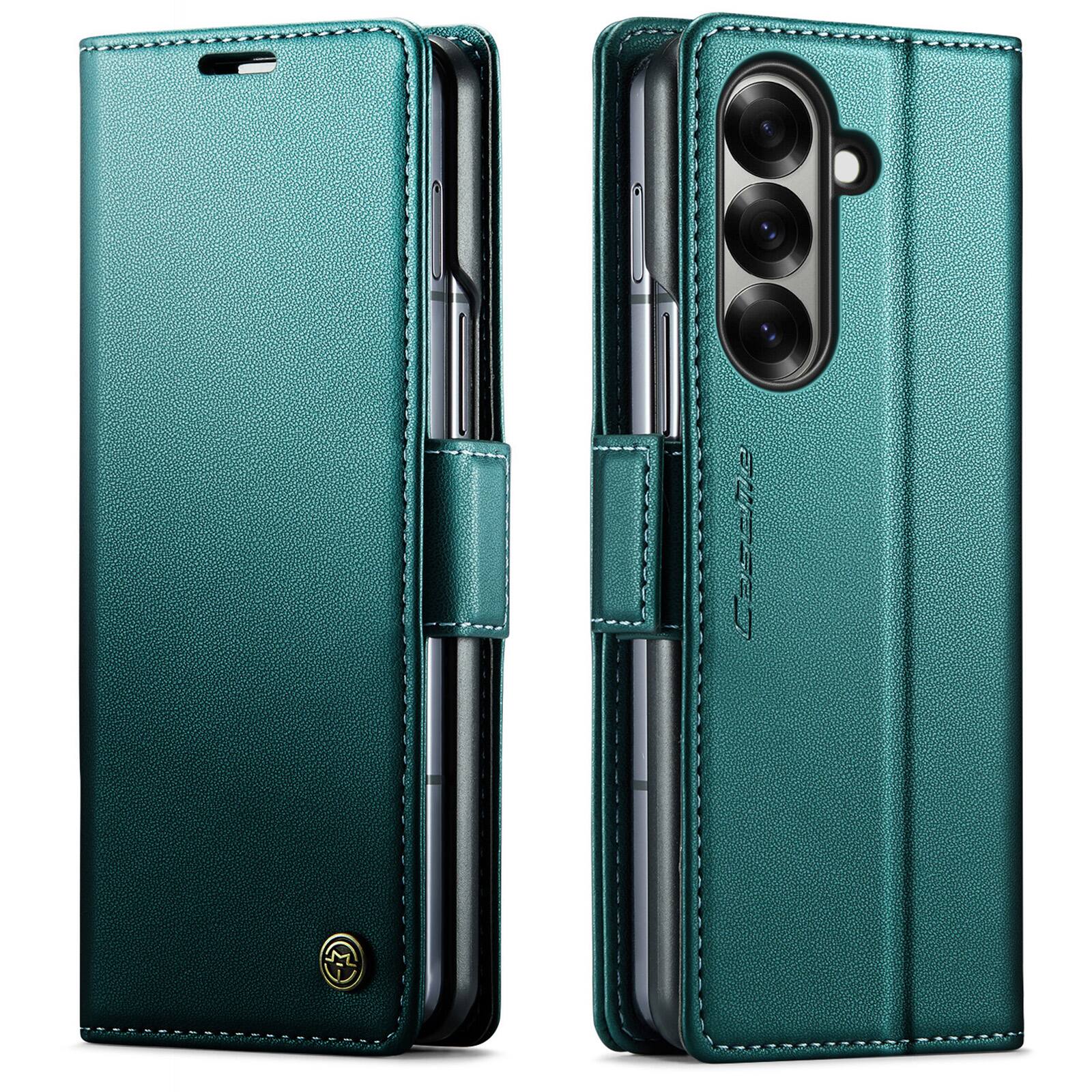 Angle. UUCOVER - For Samsung Galaxy Z Fold 7 PU Leather Wallet Case with RFID Blocking Card Slots Cash Holder, Stand Magnetic Folio Cover - Green.