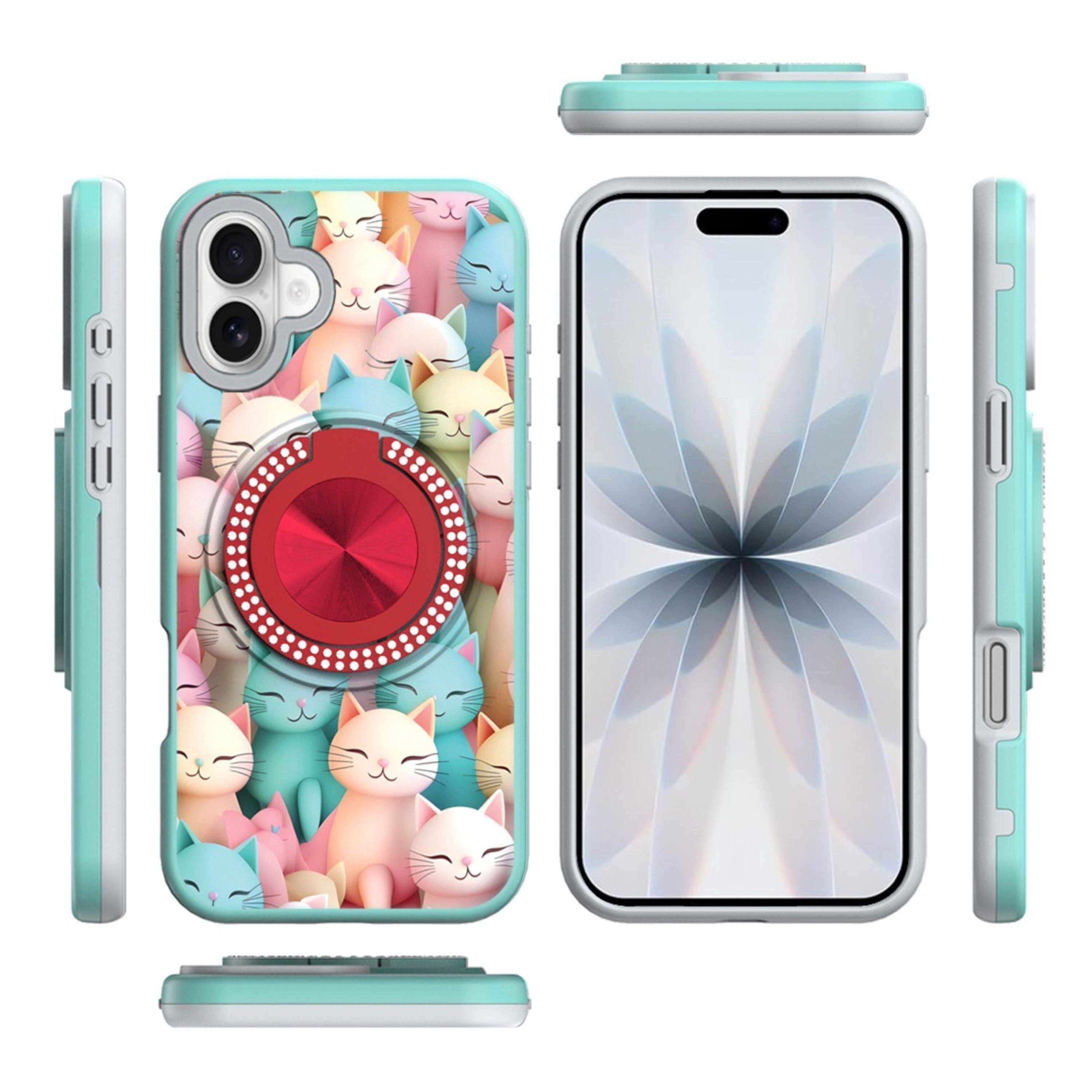 Left. Kitcheniva - Printed Design Case With 360 Rotating Stand Tempered Glass For iPhone 17 Cats - Multicolor.