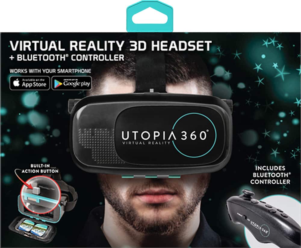 Alt View 13. ReTrak - Utopia 360° Virtual Reality Headset with Bluetooth Controller - Black.