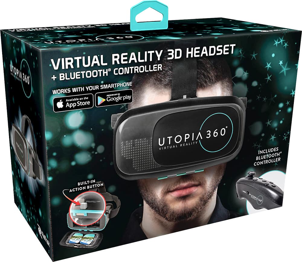 Alt View 14. ReTrak - Utopia 360° Virtual Reality Headset with Bluetooth Controller - Black.