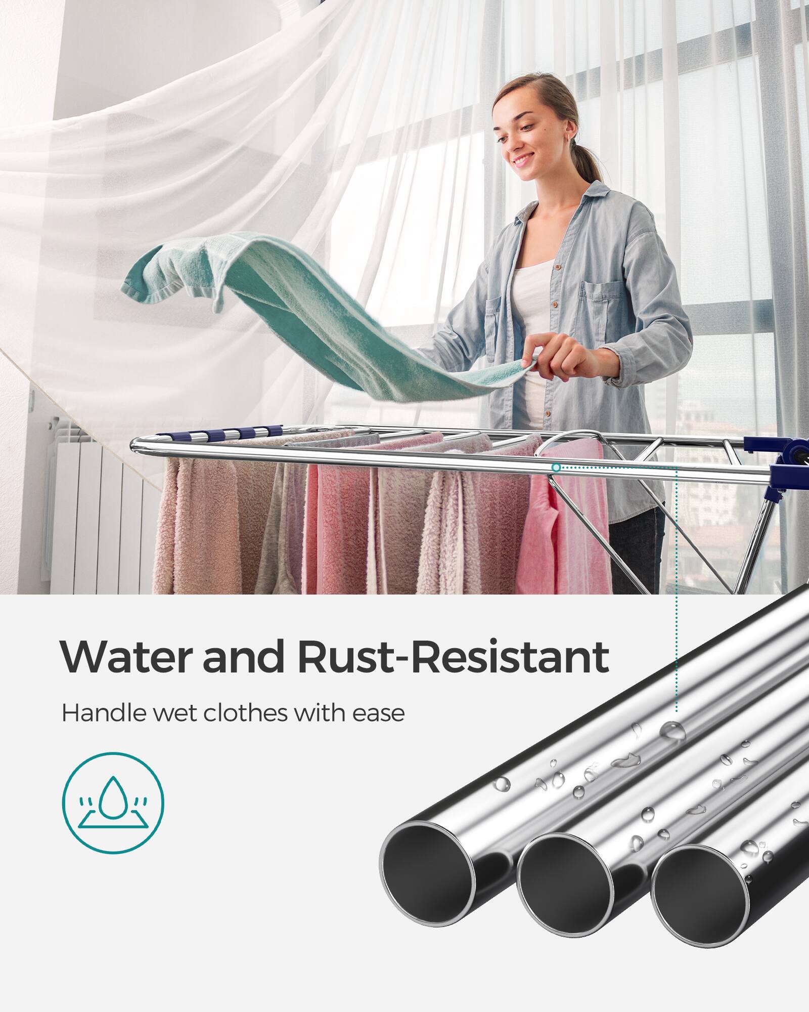 Water and Rust-Resistant  
Handle wet clothes with ease