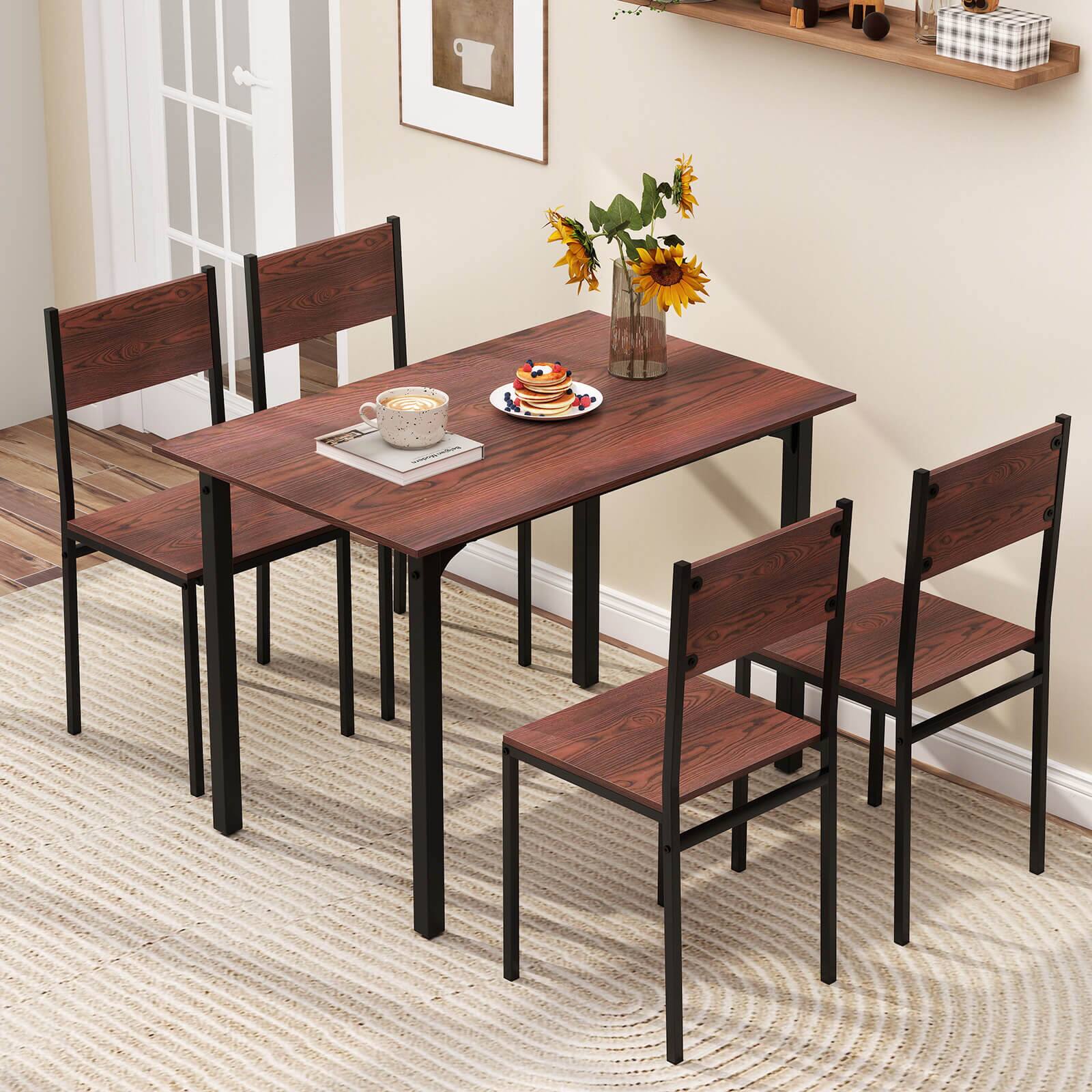 Costway 5 PCS Dining Table Set Industrial Style Kitchen Table \u0026 Chairs for  4 Dark Brown HCST06984 - Best Buy, image size:900x900