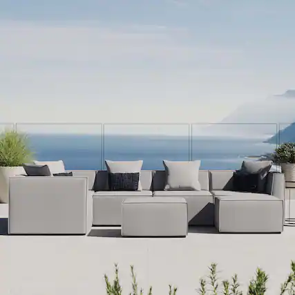 Front. Modway - Saybrook 7-Piece Outdoor Patio Upholstered Sectional Sofa by Modway - Gray.