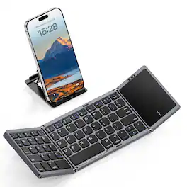 TECH SAFARI - Foldable With Touchpad Wireless Folding Portable Keyboards Stand Holder Ultra Slim Travel For Android Windo - Gray