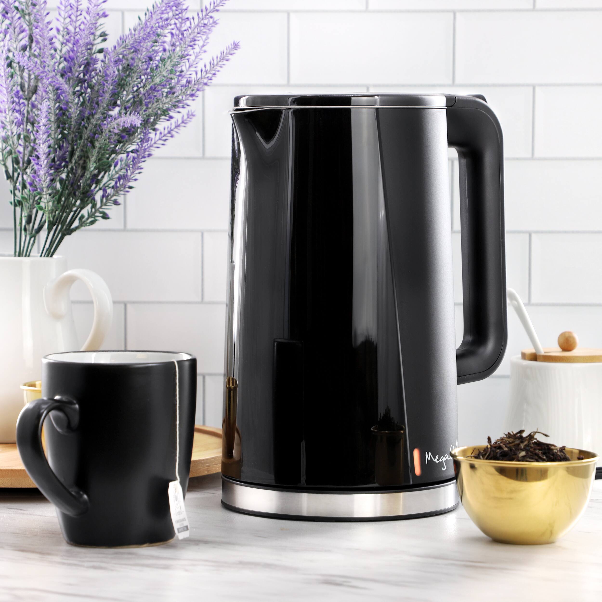 Alt View 5. MegaChef - MegaChef 1.8 Quart Stainless Steel Electric Tea Kettle in Black - Black.