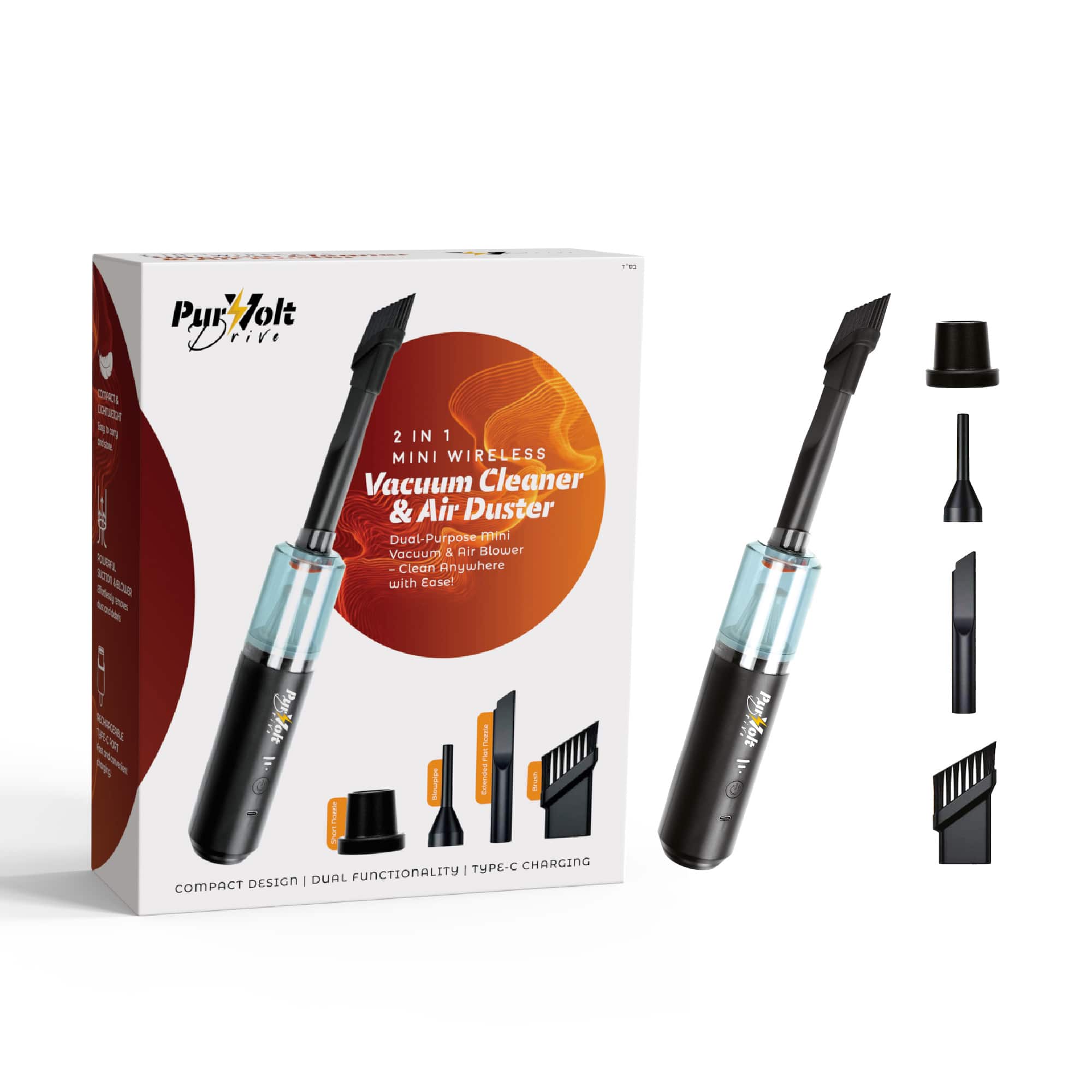 Pursonic - 2-in-1 Mini Wireless Vacuum Cleaner & Air Duster