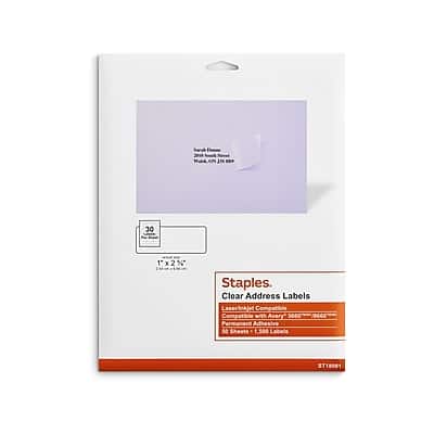 "Staples - Laser/Inkjet Address Labels, 1 X 2 5/8"", 30 Labels/Sheet, 50 Sheets/Pack, 1500/Box (ST18081-CC) - Clear" price history on PriceWatchPro