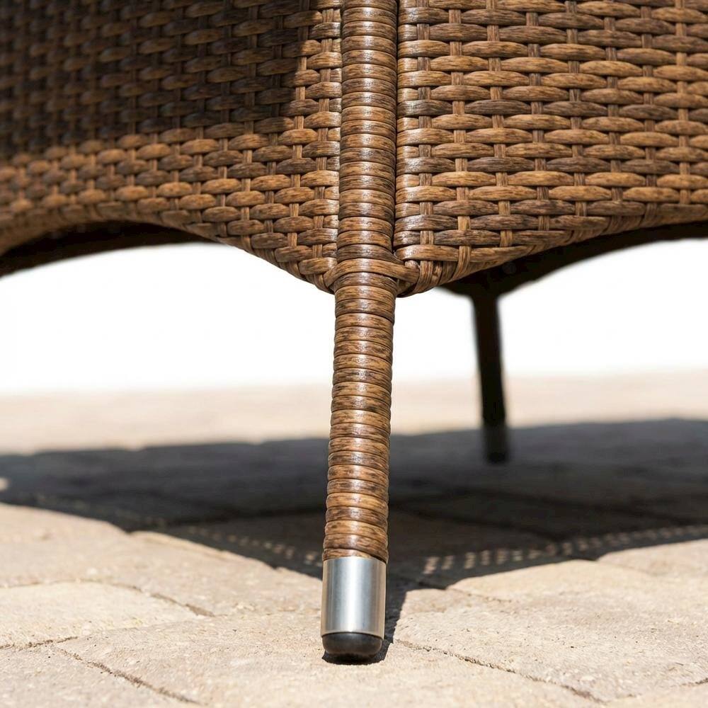 Left. Outdoor Escape - Brown Wicker Patio Bistro Table with Durable Frame and Weatherproof Design - Brown.