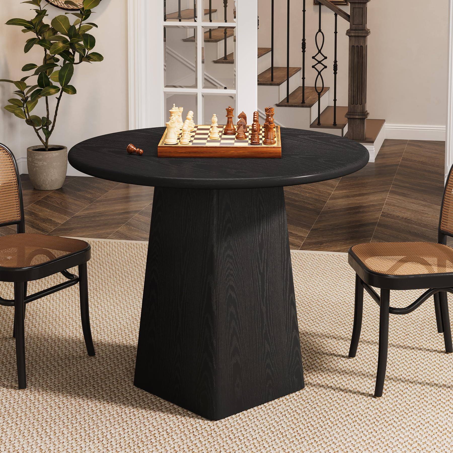Alt View 2. Tribesigns - 31.5-Inch Round Dining Room Table for 2-4, Farmhouse Small Kitchen Dinner Table with Square Base for Dining Room Living - Black.