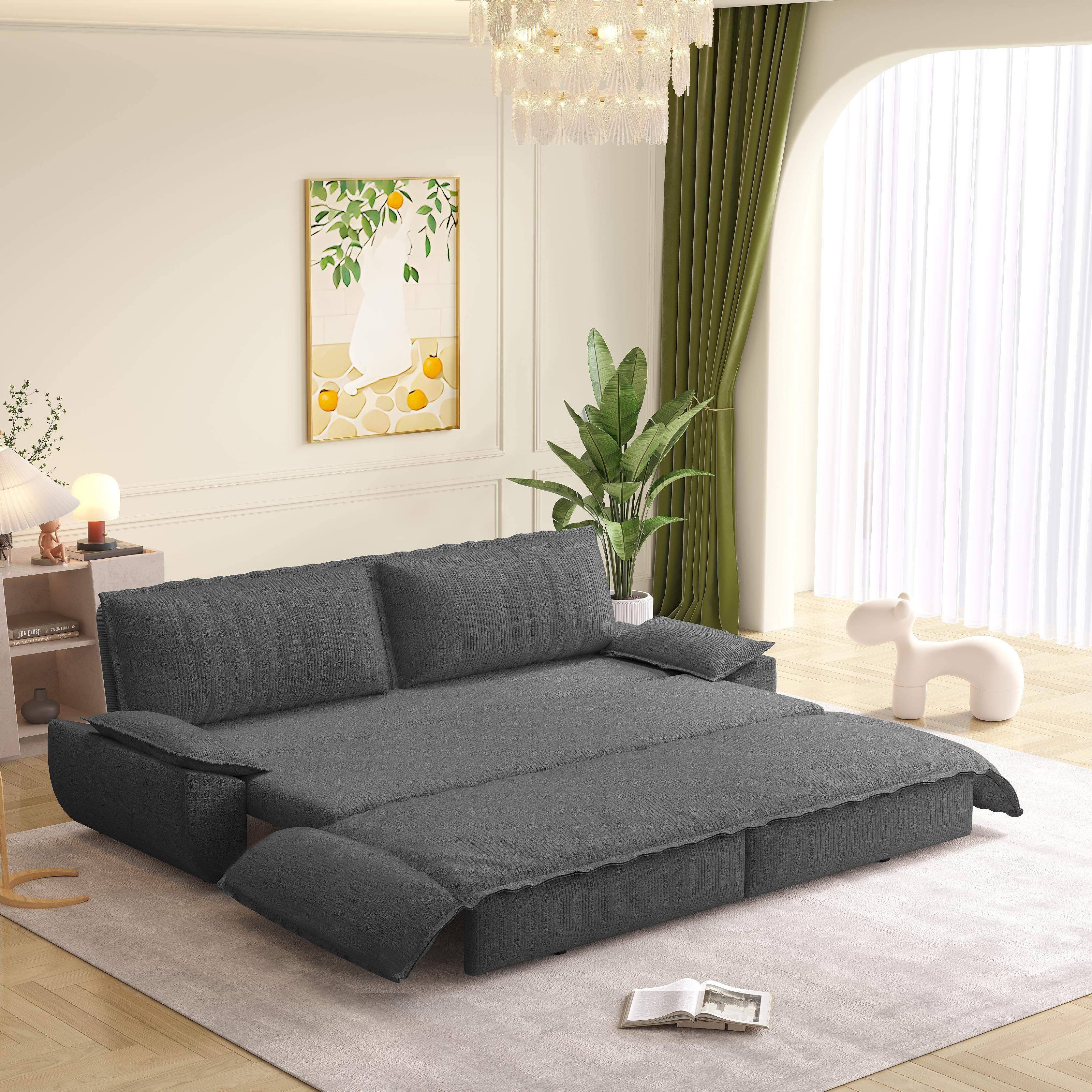 Left. LOVMOR - 73.2 Queen Pull Out Sofa Bed3in1 Convertible Sleeper SofaMultiFunctional Corduroy Loveseat BedGrey - Grey.