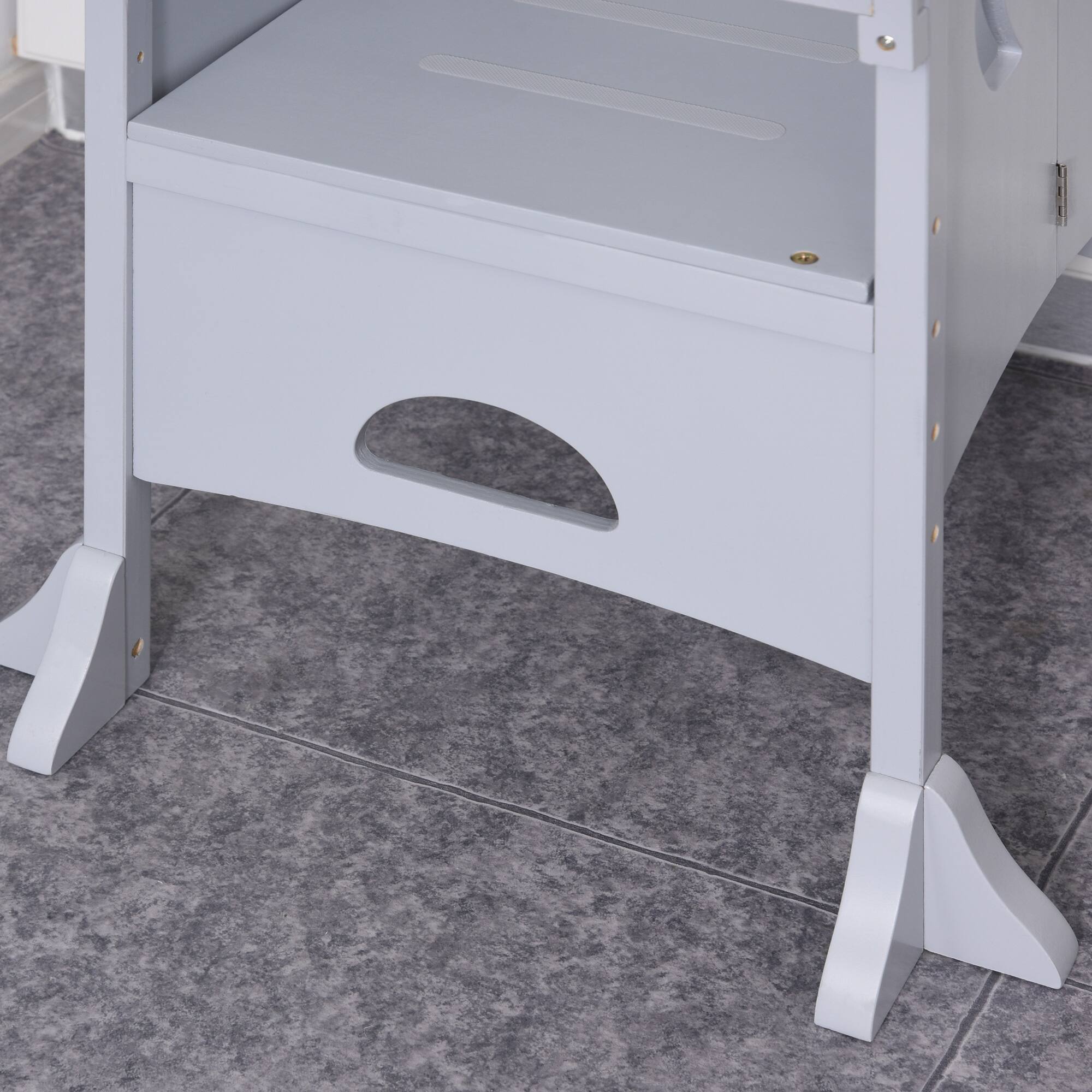 Alt View 5. Qaba - Wooden Kitchen Step Stool, Foldable Toddler Tower, Helper Stool, Kitchen Counter, Support Handles, Safety Rail - grey.