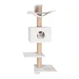 TRIXIE - Dayna Jute & Plush 5-Level 60" Wall Mount Cat Tree w-Scratching Post & Condo - Light Gray-Greige