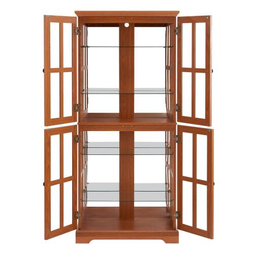 Alt View 7. LUCKY ONE - Freestanding Antique Curio Display Cabinet with Glass Doors Adjustable Shelves E26 Bulb for Collectibles - Oak.