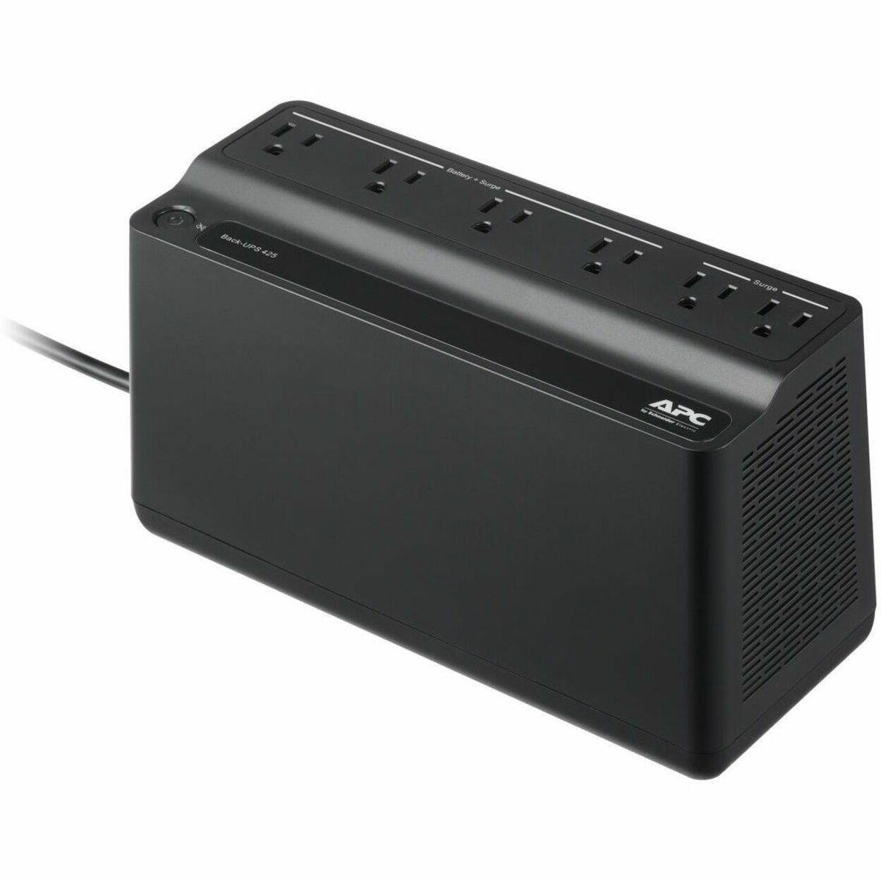 Alt View 16. APC - Back-UPS, 425VA/255W, Tower/Wall Mount, 6 Outlets, LED Indicator - Black.