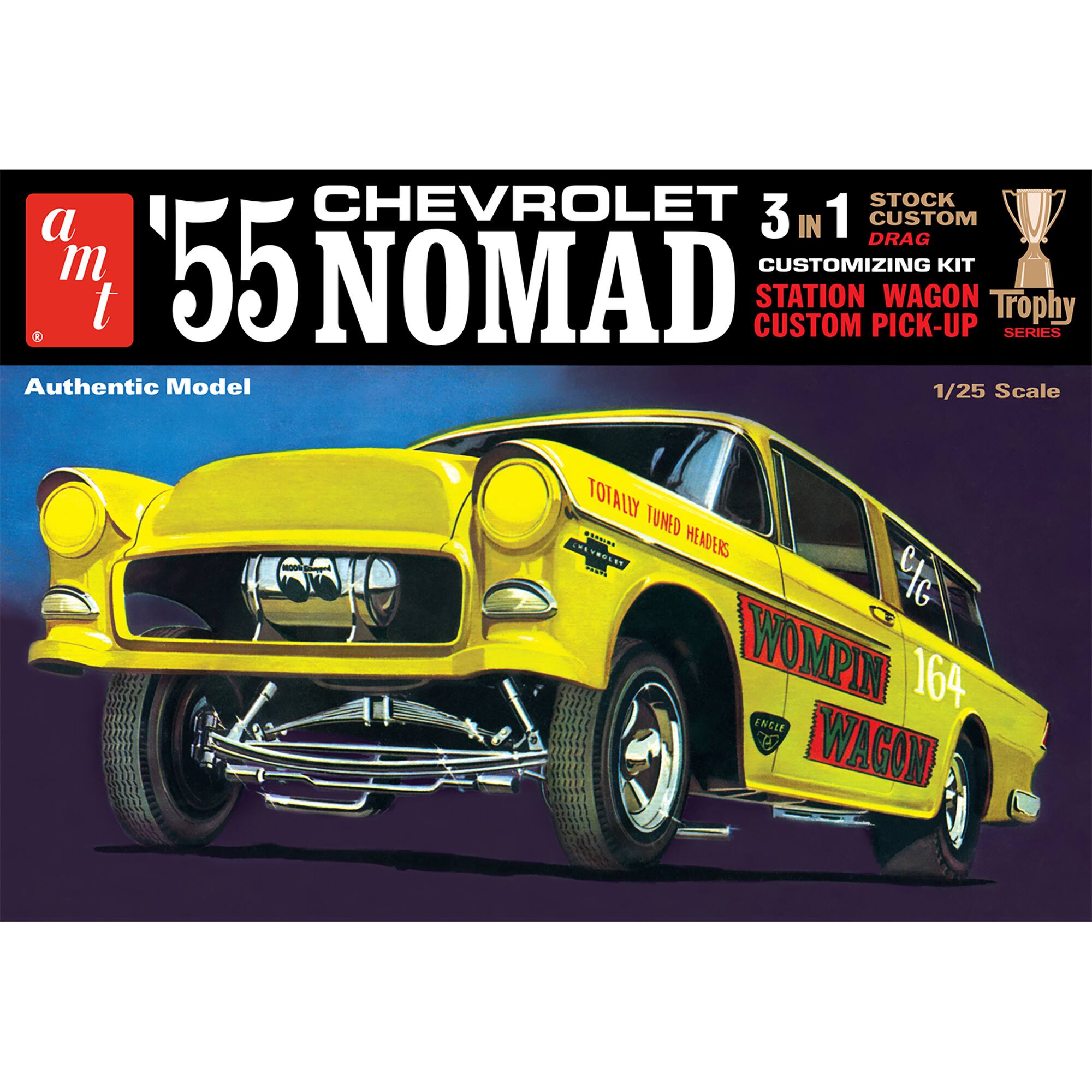 Chevrolet Nomad 3 in 1 Customizing Kit: Stock, Custom, and Drag Racing Versions. Authentic Model 1/25 Scale. Totally Tuned with headers. Trophy Series.