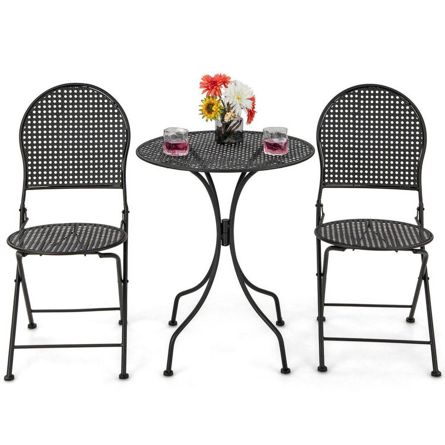 Alt View 4. Pefilos - 3 Pieces Patio Bistro Set Outdoor Conversation Furniture Table and Folding Chair, Outdoor Stackable Dining Chairs - Black.