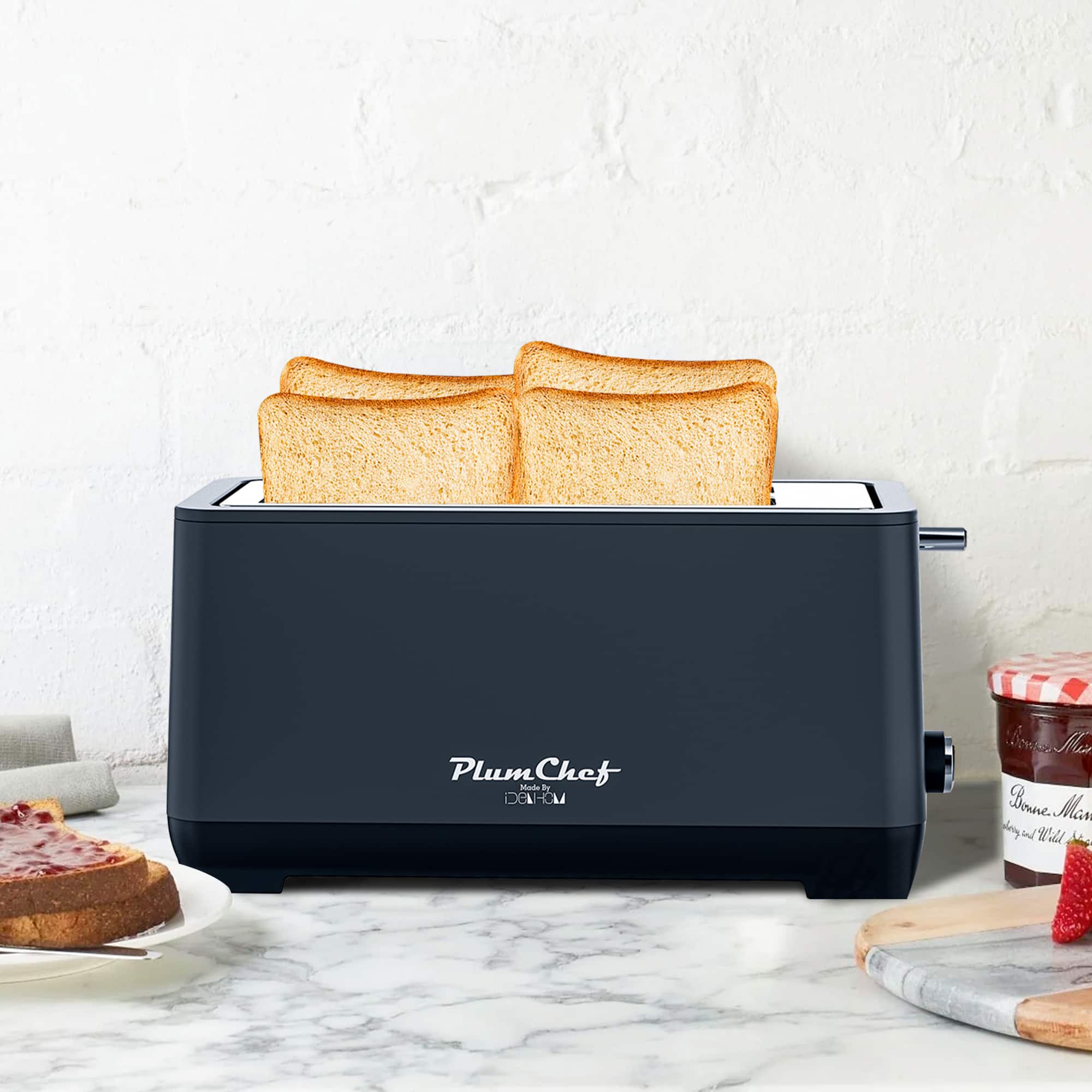 Akoasm - 4-Slice Long Slot Toaster with Warming Rack, Removable Crumb Tray, 6 Browning Settings, 1500W - Stainless Steel - Antique Blue