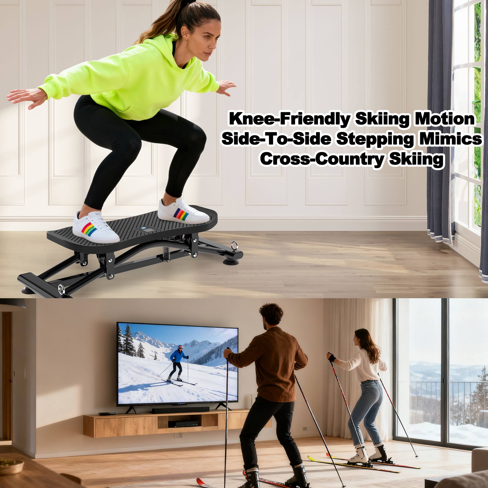 Knee-Friendly Skiing Motion Side-To-Side Stepping Mimics Cross-Country Skiing