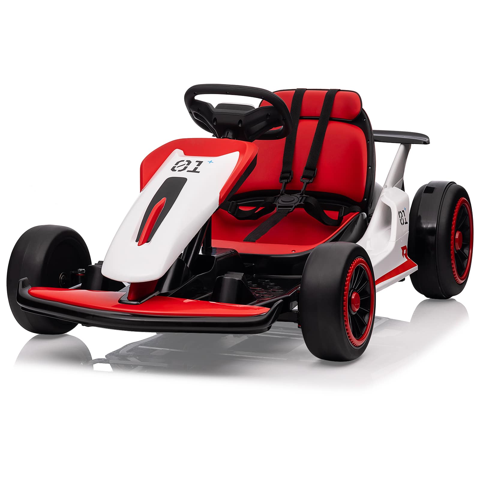 Front. GARVEE - 24V Kids Drift Go Kart, Dual Motor, 2 Speeds, 90 Min Ride, Music, 110 lbs Load Red - Red.