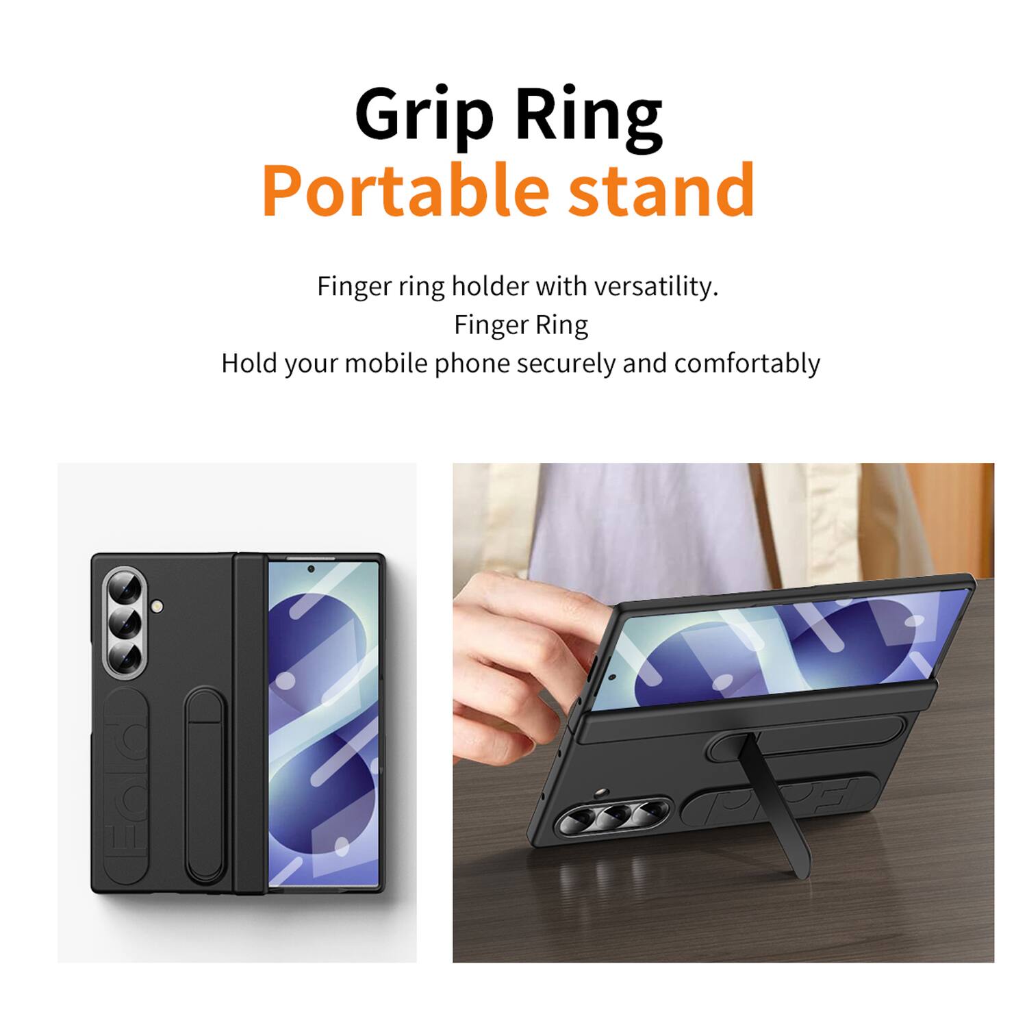 Grip Ring Portable stand

Finger ring holder with versatility. Finger Ring Hold your mobile phone securely and comfortably
