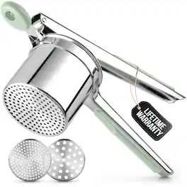 Zulay Kitchen - Large Stainless Steel Potato Masher and Ricer Kitchen Tool - Silver Green