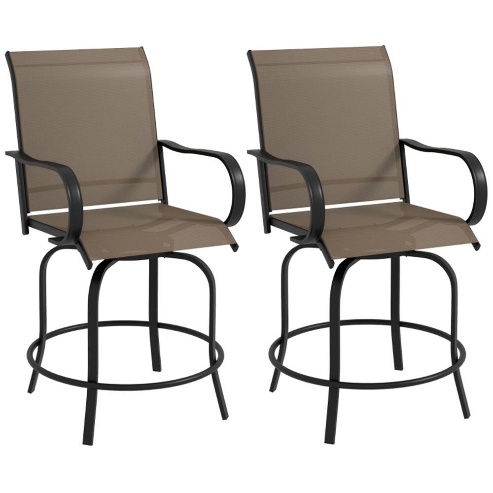 Front. SlickBlue - Set of 2 Bar Stools with Soft Cushion and Durable Frame, Perfect for Home or Restaurant - Brown.