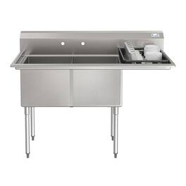 Koolmore - 57 in. 18-Gauge 2-Compartment Sink with Backsplash and 18 in. Right Drainboard, Bowl Dimensions 18"x18"x14" - Stainless Steel