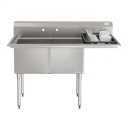 Front. Koolmore - 57 in. 18-Gauge 2-Compartment Sink with Backsplash and 18 in. Right Drainboard, Bowl Dimensions 18"x18"x14" - Stainless Steel.