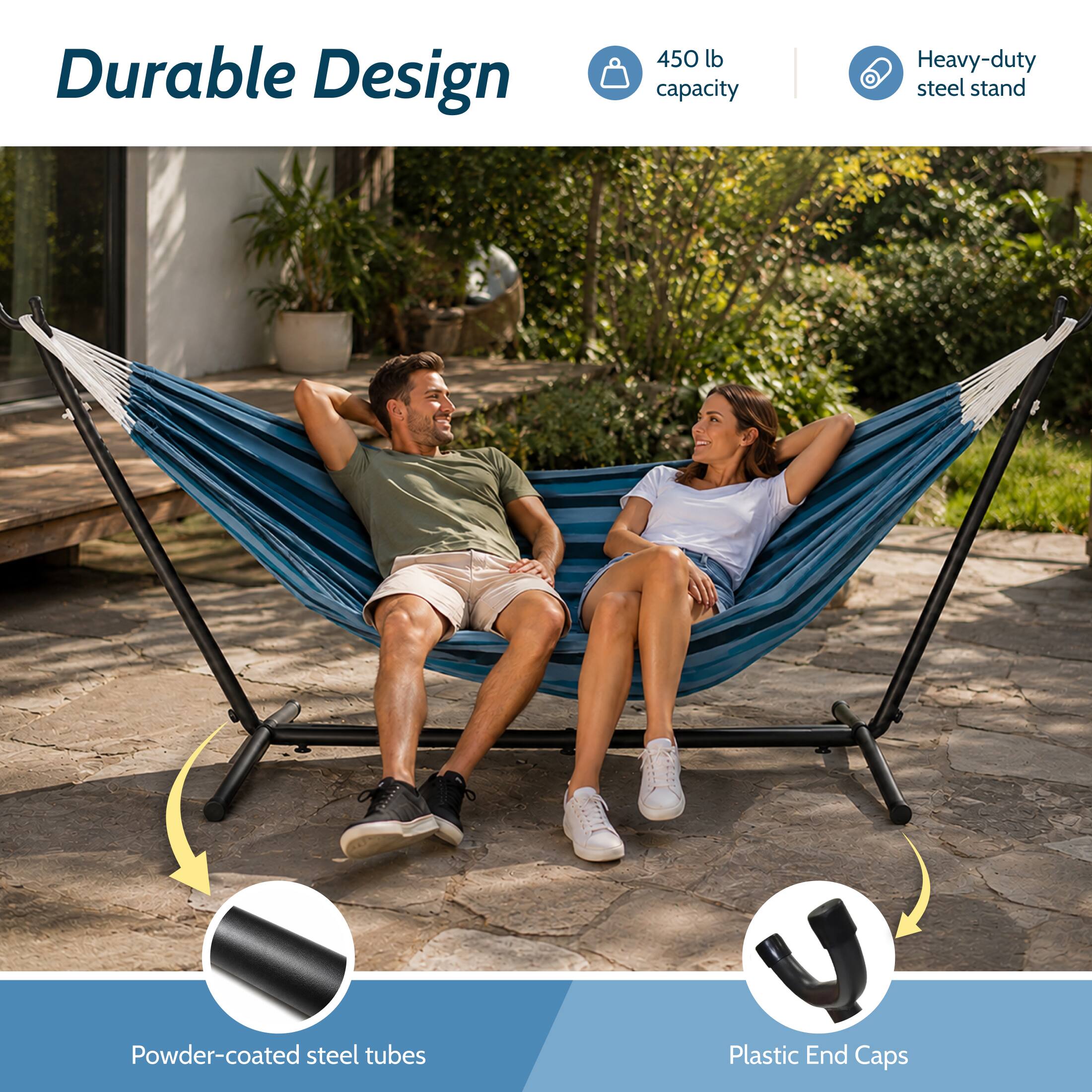Durable Design

450 lb capacity

Heavy-duty steel stand

Powder-coated steel tubes

Plastic End Caps
