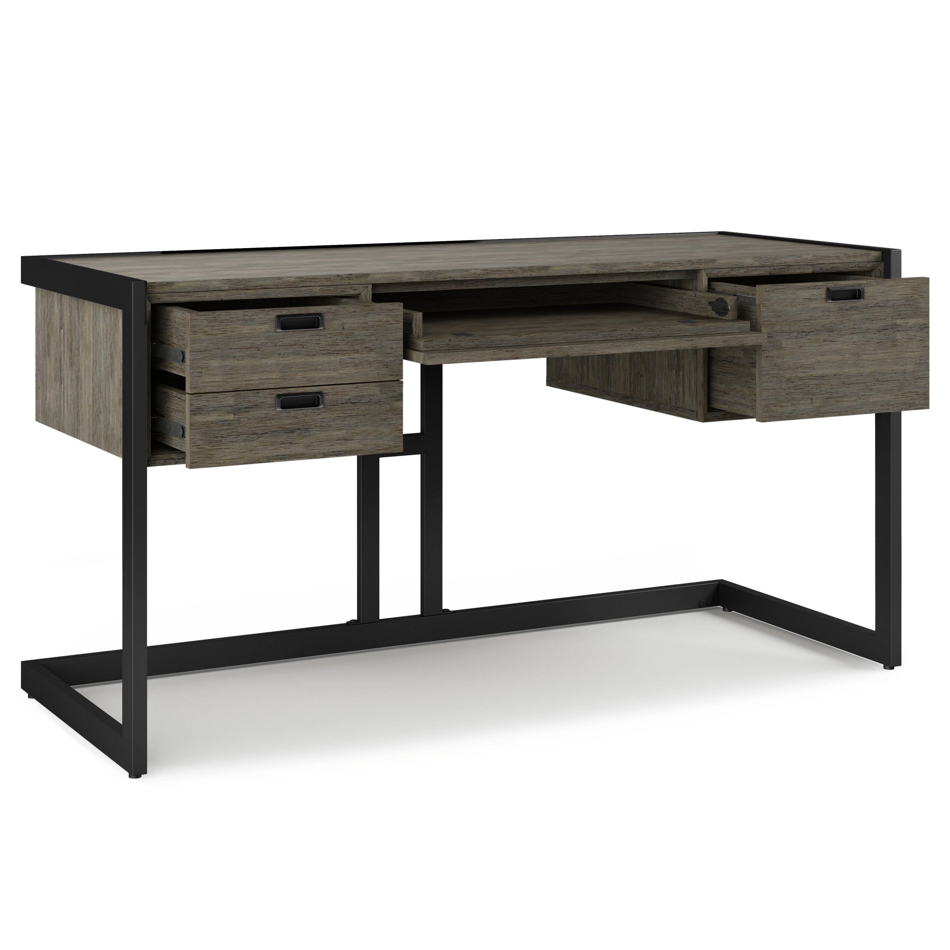 Back. Simpli Home - Hampden SOLID ACACIA WOOD Modern Industrial 60 inch Wide Desk in Weathered Grey - Weathered Grey.