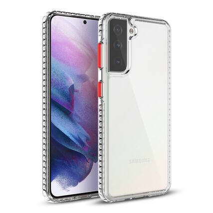 Front. Reiko - Tpu Bumper Shockproof Case With Embedded Coil In Black Samsung Galaxy S21 Plus In Clear Red - Clear Red.