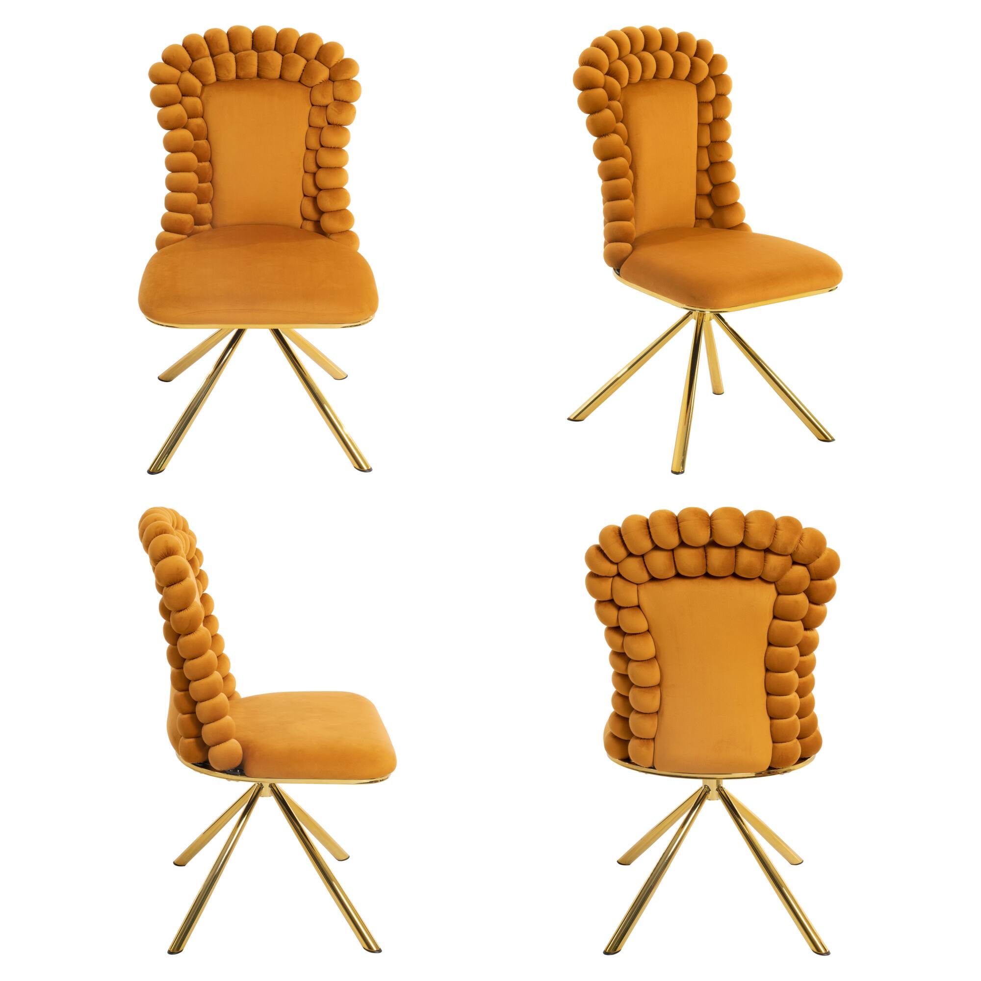 Alt View 2. GOODSILO - Set of 2 Velvet Upholstered Dining Chairs with Gold Metal Legs and 360-Degree Swivel Feature - Orange.
