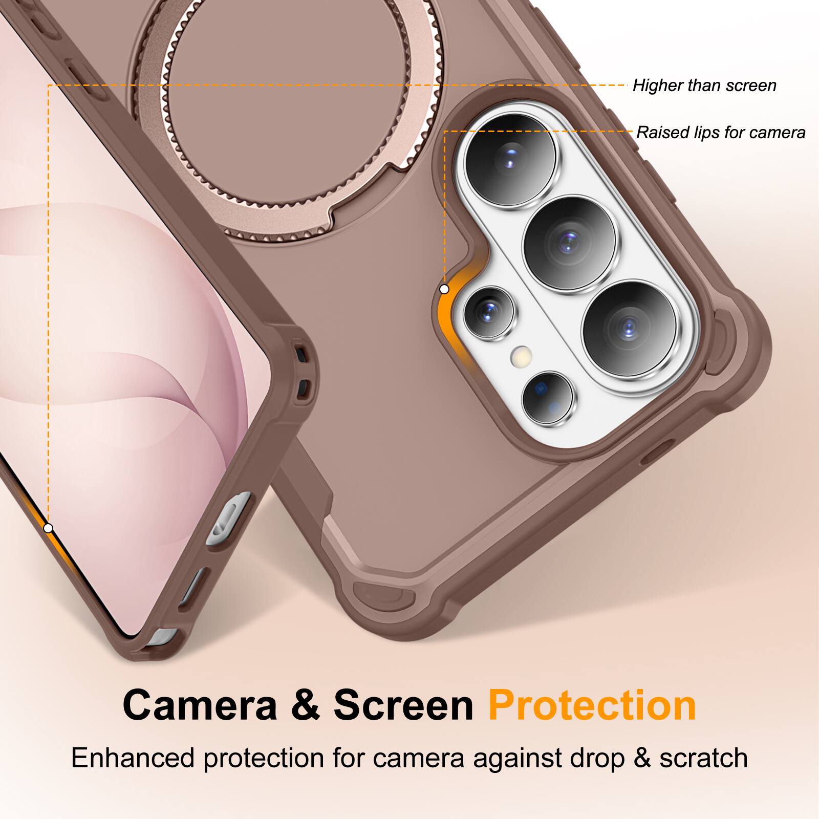 Higher than screen  
Raised lips for camera  
Camera & Screen Protection  
Enhanced protection for camera against drop & scratch