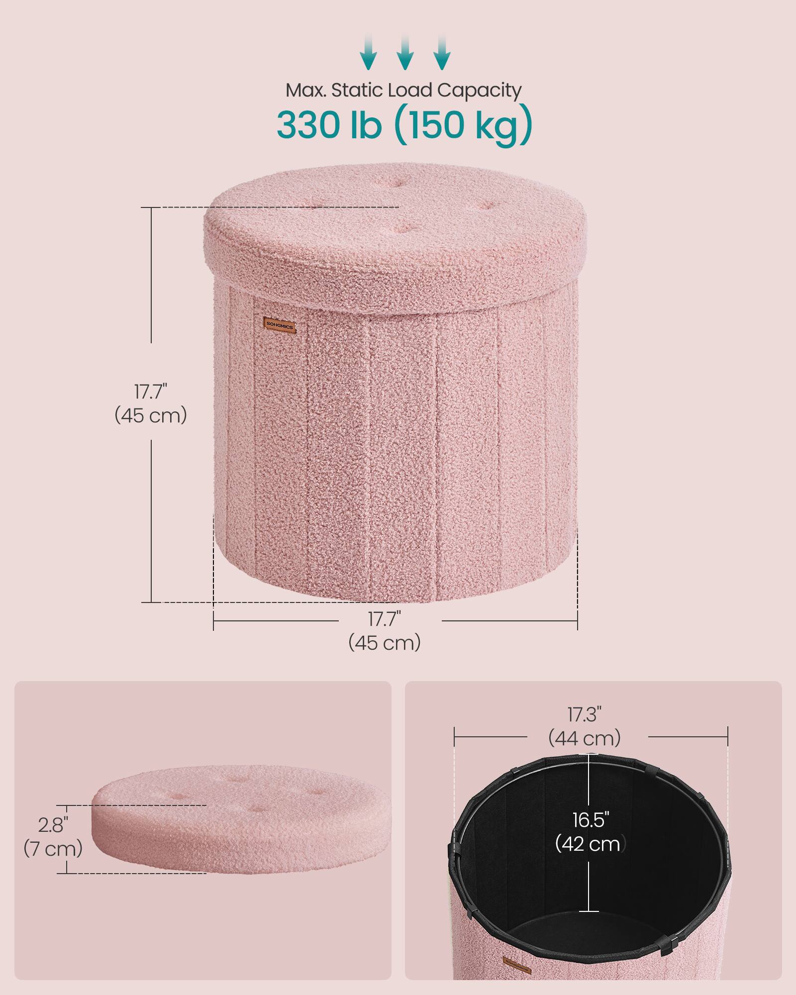 Max. Static Load Capacity 330 lb (150 kg)

WORK
17.7" (45 cm)
17.7" (45 cm)
17.3" (44 cm)
2.8" (7 cm)
16.5" (42 cm)