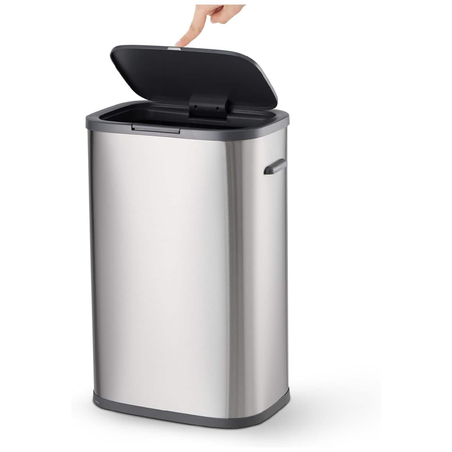 GARVEE - Kitchen Trash Can, 55L Rectangular Trash Can with Pop-up Lid, Stainless Steel Recycling Trash Can - Silver