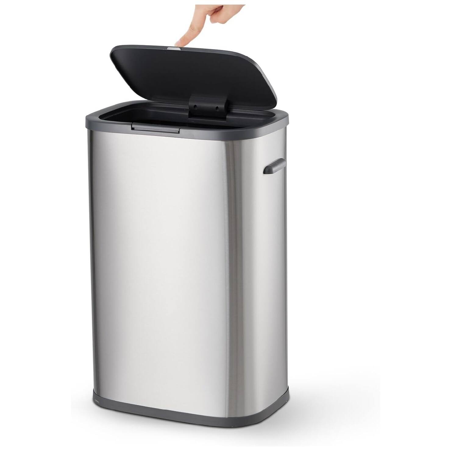 GARVEE - Kitchen Trash Can, 55L Rectangular Trash Can with Pop-up Lid, Stainless Steel Recycling Trash Can - Silver