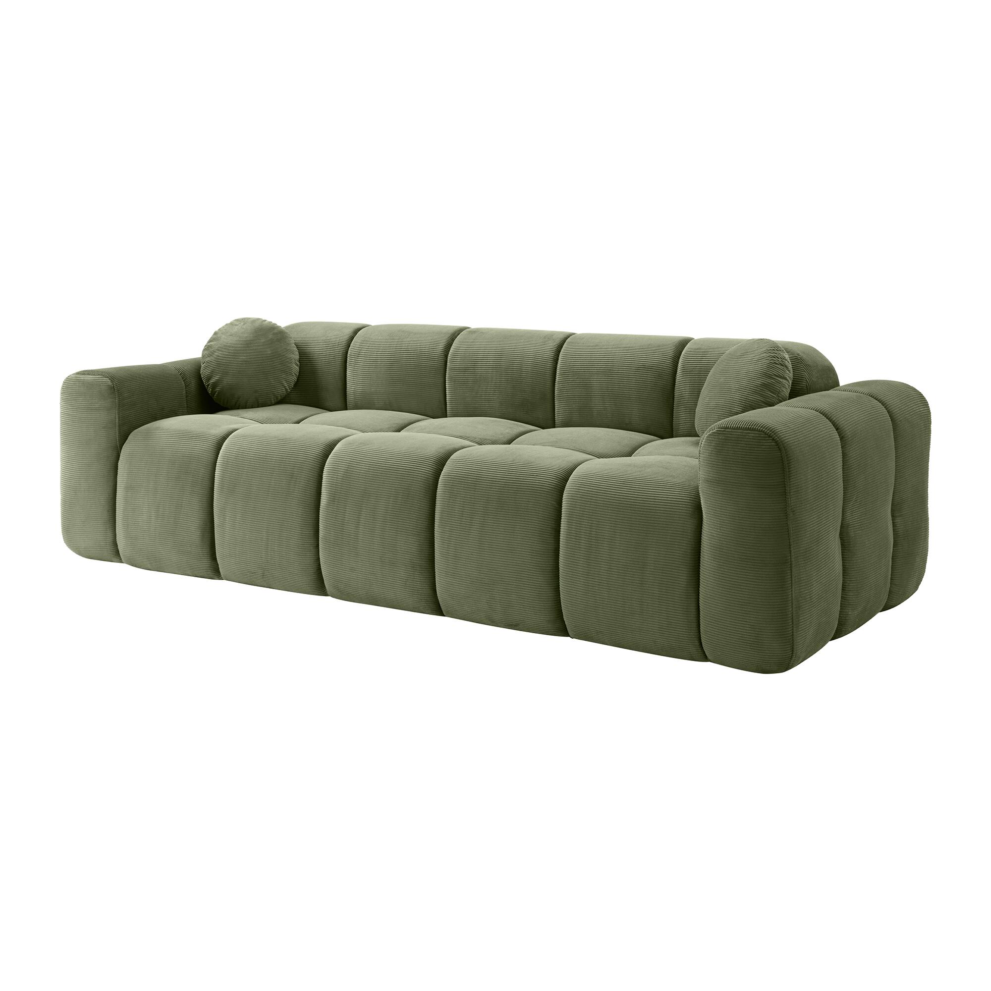 Angle. Boyel Living - 98.4-Inch Corduroy 3-Seat Cloud Floor Sofa with 2 Pillows - Green.