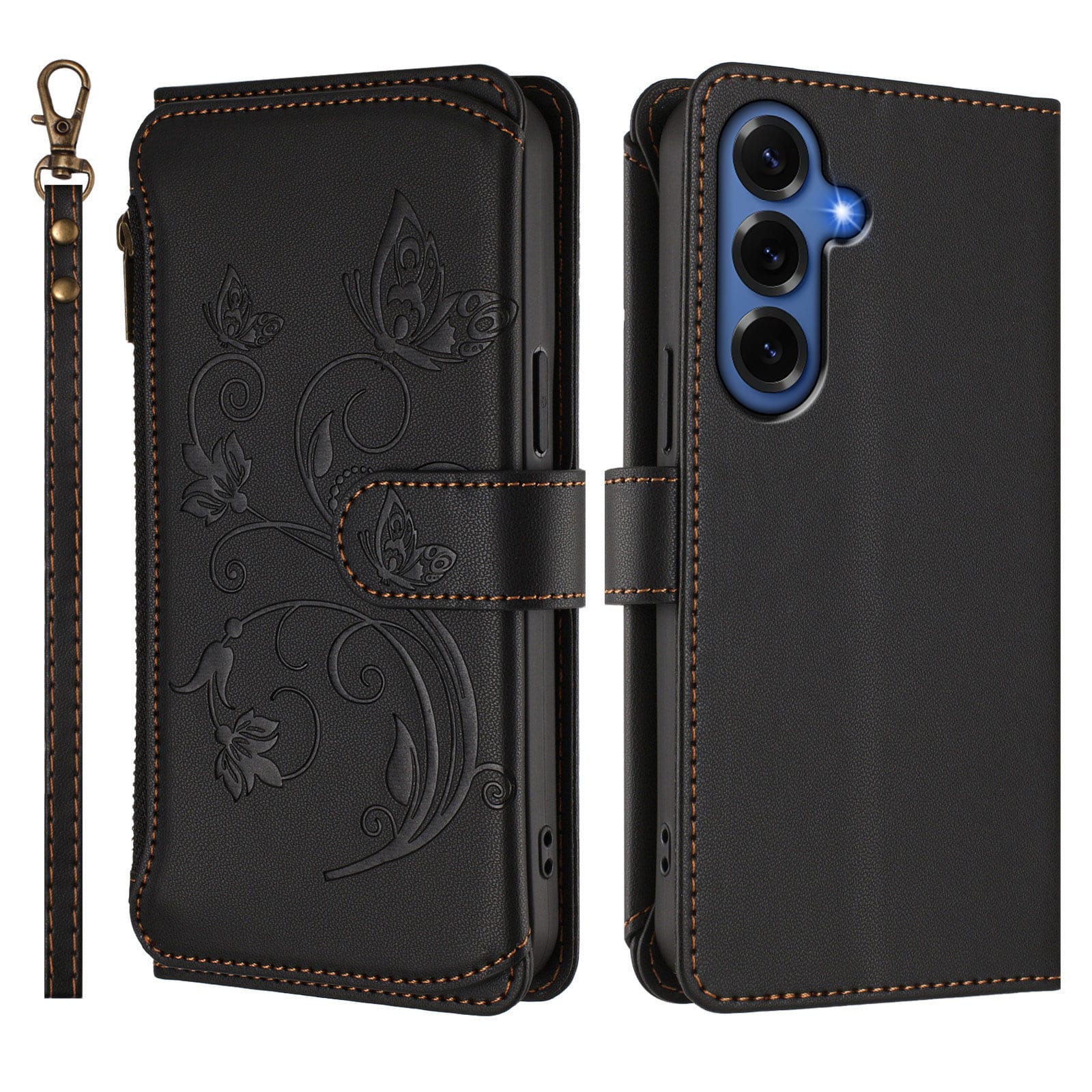 Dteck - Crossbody Wallet Case for Samsung Galaxy S26+,Embossed Butterfly Flower Folio PU Leather Cover with Zipper Pocket+Strap - Black price history on PriceWatchPro