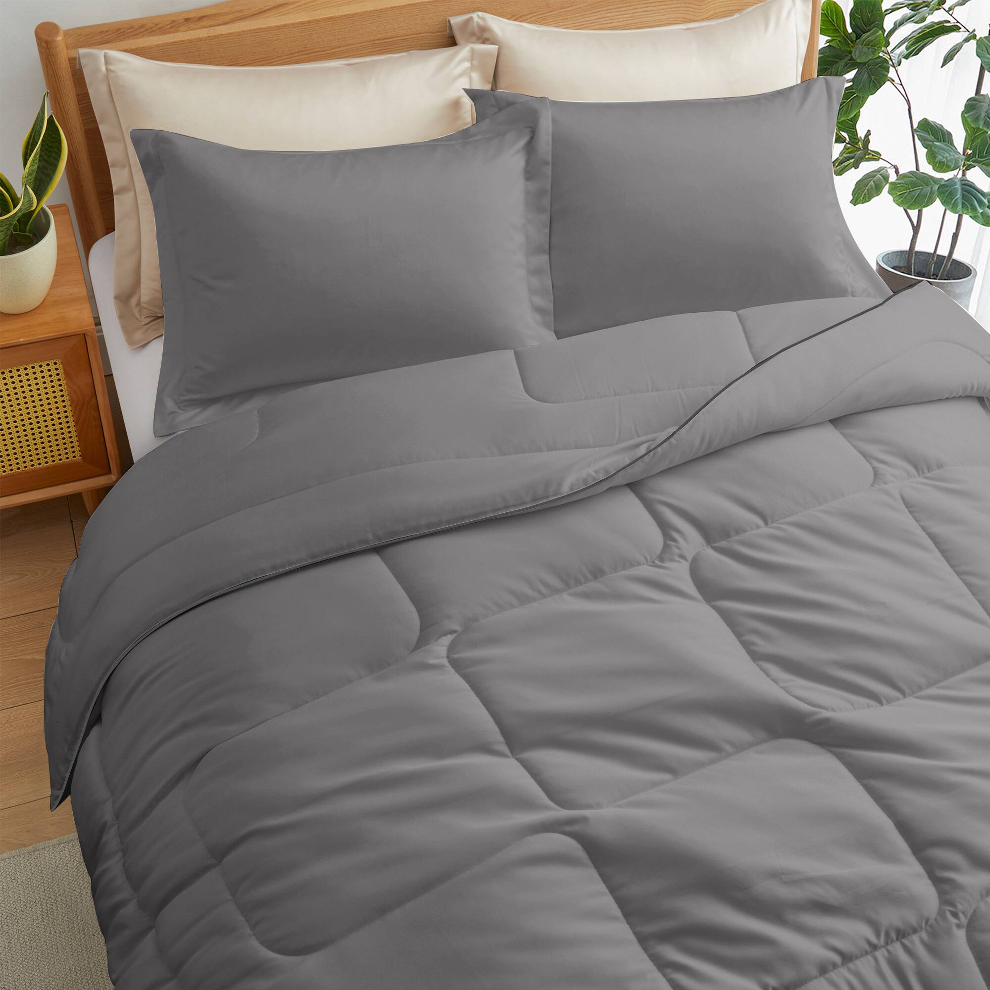 Angle. Peace Nest - Peace Nest Lightweight Cool-Touch Satin Comforter Sets with Pillowcases - Light Gray.