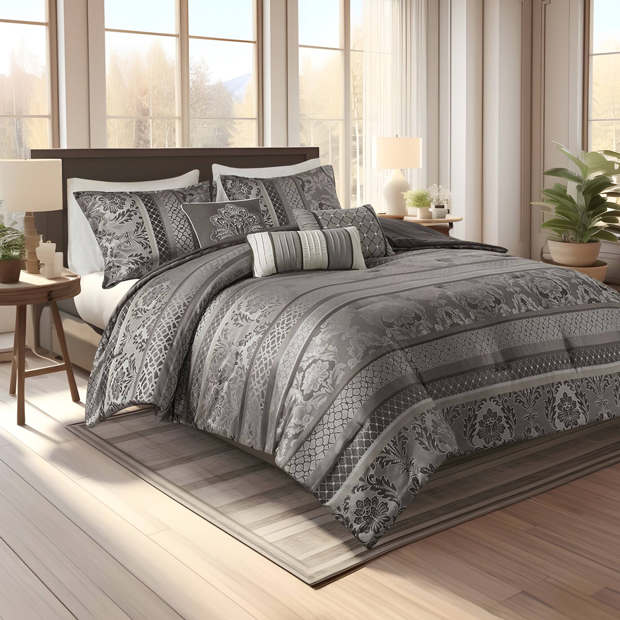 Alt View 4. Gracie Mills - Gracie Mills Bruce 7-Piece Jacquard Comforter Set - Grey.