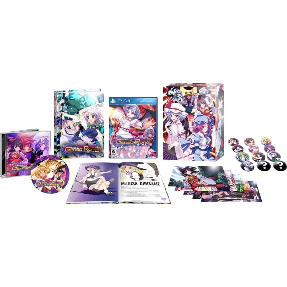 The image features a collection of items related to the game Ganso Rondo. The items include a book, a PS4 game, a CD, a DVD, and a set of stickers. There are also two CDs and two DVDs in the collection. The collection is displayed on a table, showcasing the various items that come with the game.