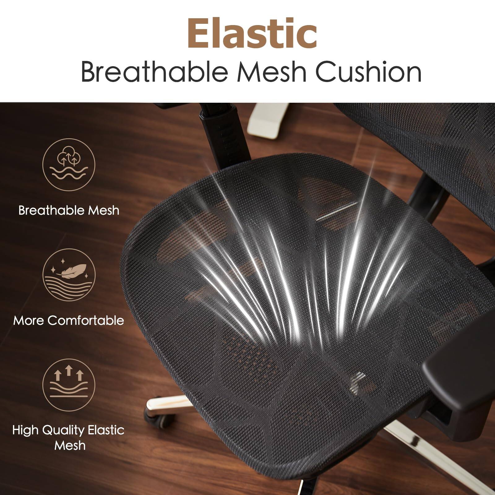 Elastic  
Breathable Mesh Cushion  

- Breathable Mesh  
- More Comfortable  
- High Quality Elastic Mesh