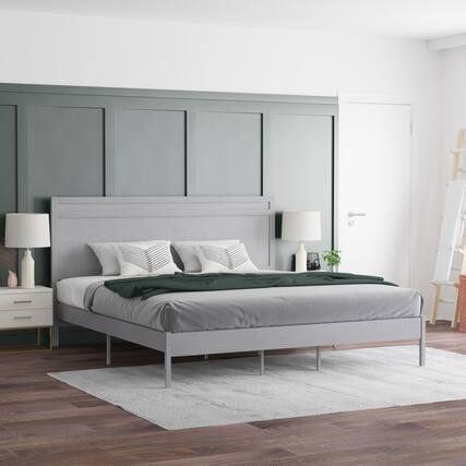 Front. Emma + Oliver - Allanza Classic Wooden Platform Bed with Headboard - Gray.