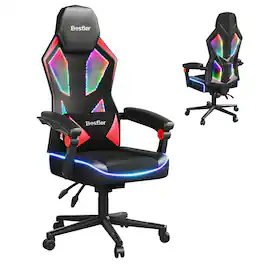 Bestier - Ergonomic PU Breathable Mesh Lighting Gaming Chair - Red