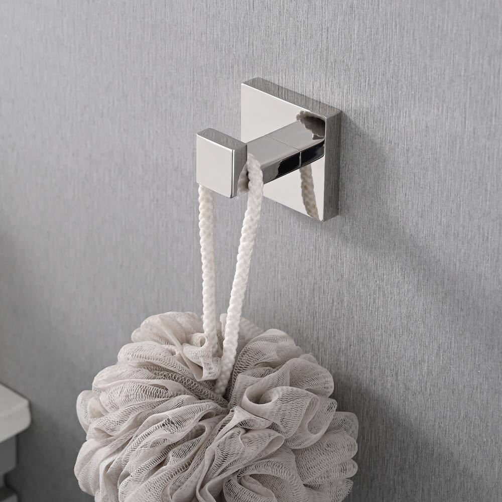 Left. JUJABU - 5-Piece Bathroom Set Towel Bar + Ring + Hooks + TP Holder, Chrome - Chrome.