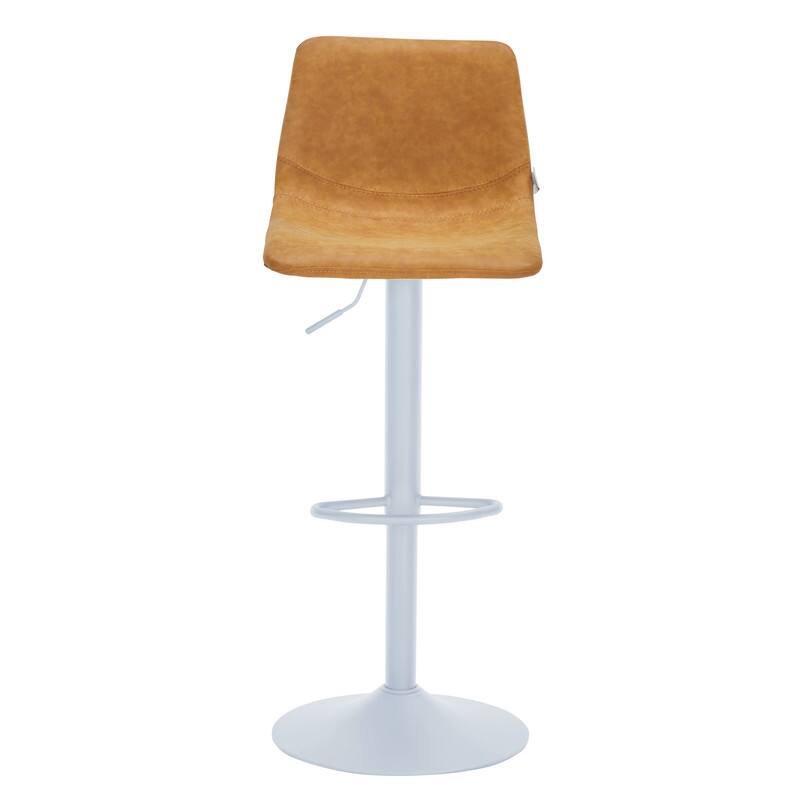 Alt View 2. LeisureMod - Tilbury Bar Stool with White Base, Modern Adjustable Swivel Counter Height Stool with Footrest Set of 2 - Light Brown.