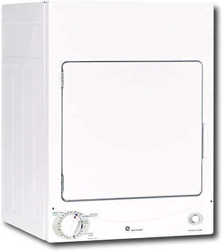 Front. GE - 3.6 Cu. Ft. Stackable Electric Dryer - White On White.